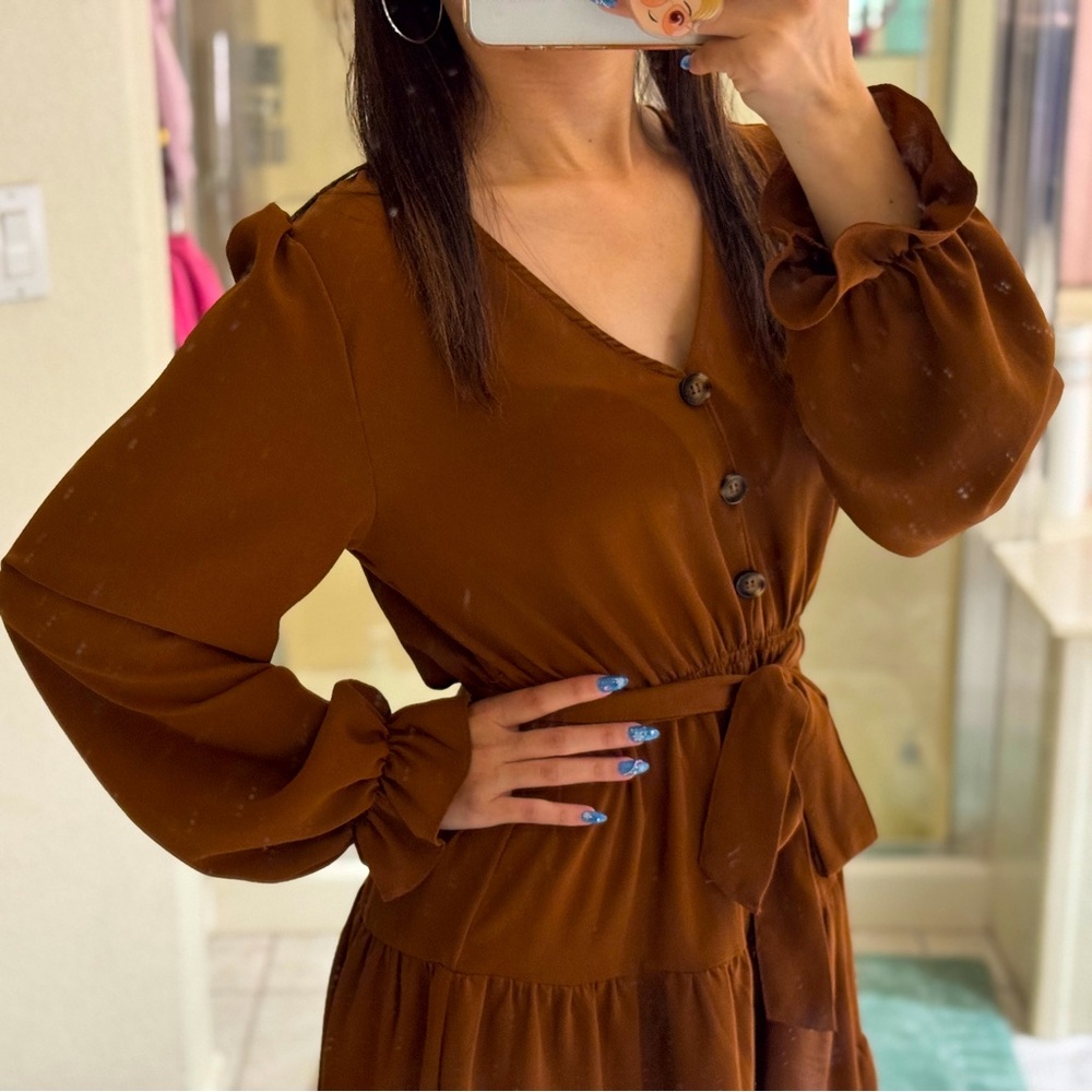 Brown Chiffon Tea Party Dress